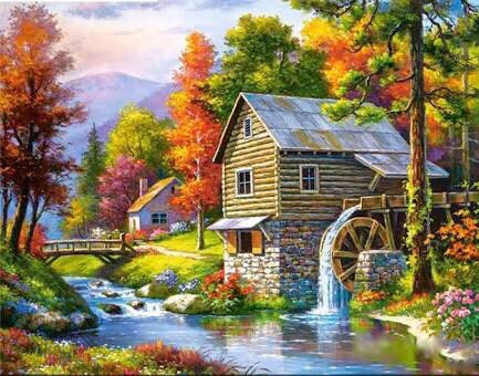 Diamond Painting Kit Full Drill Square House With Waterwheel